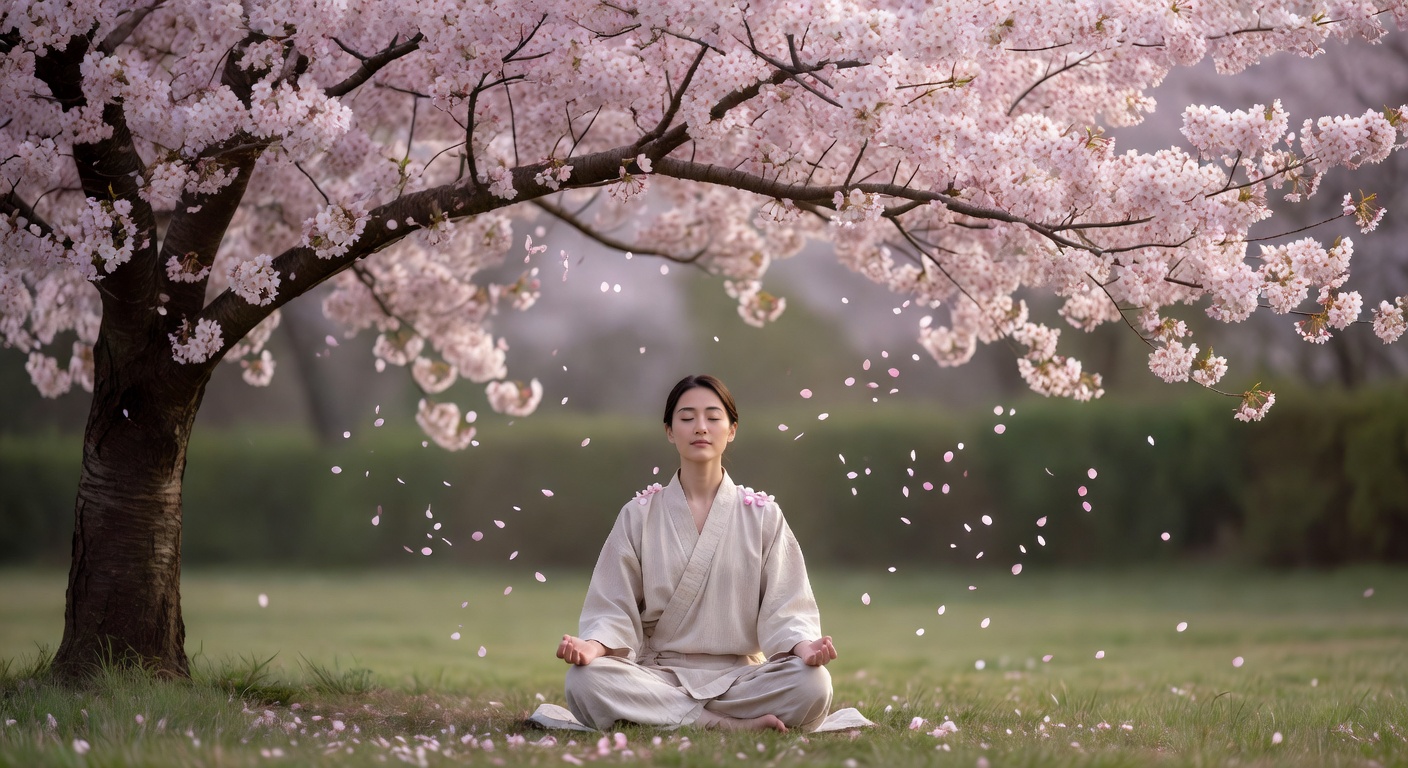 Meditation under cherry blossoms